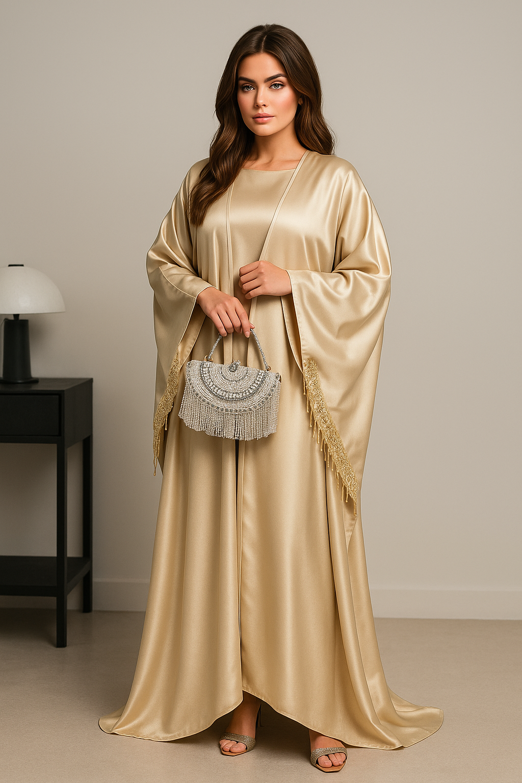 Tassel-Trimmed Abaya Set