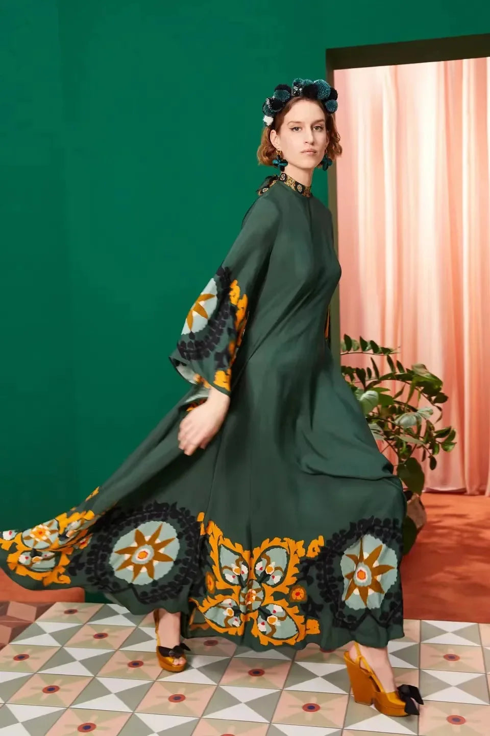 Retro Maxi Dress in Draped Silhouette
