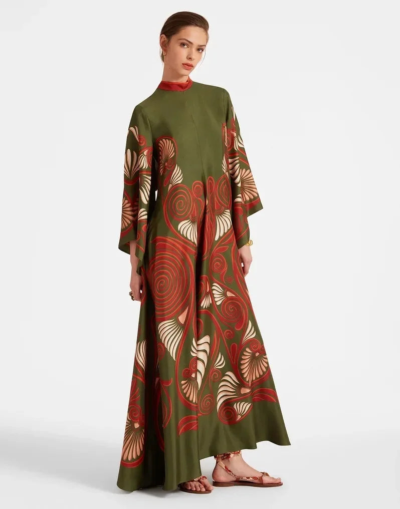 Retro Maxi Dress in Draped Silhouette