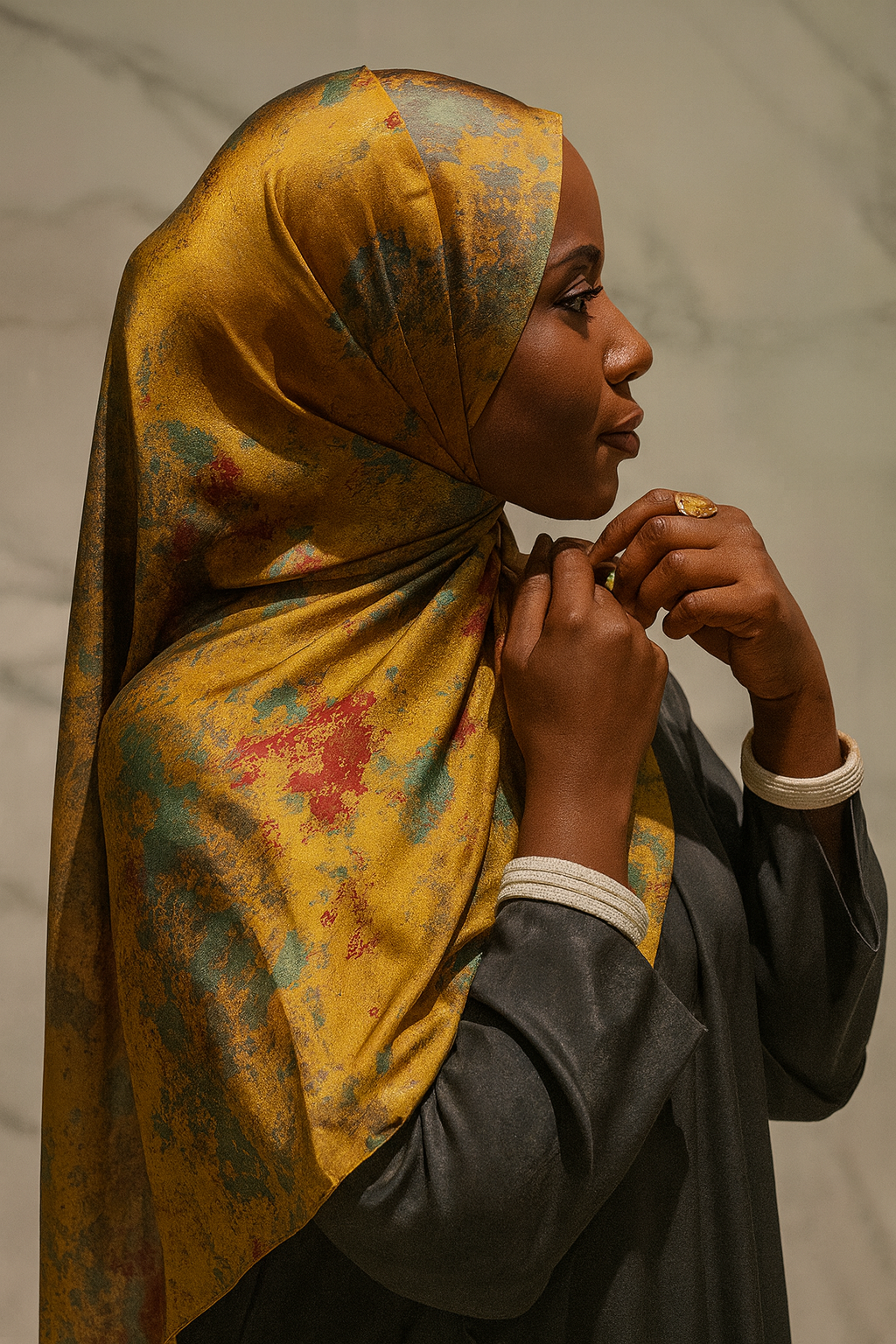 Silky Marble Hijab Golden
