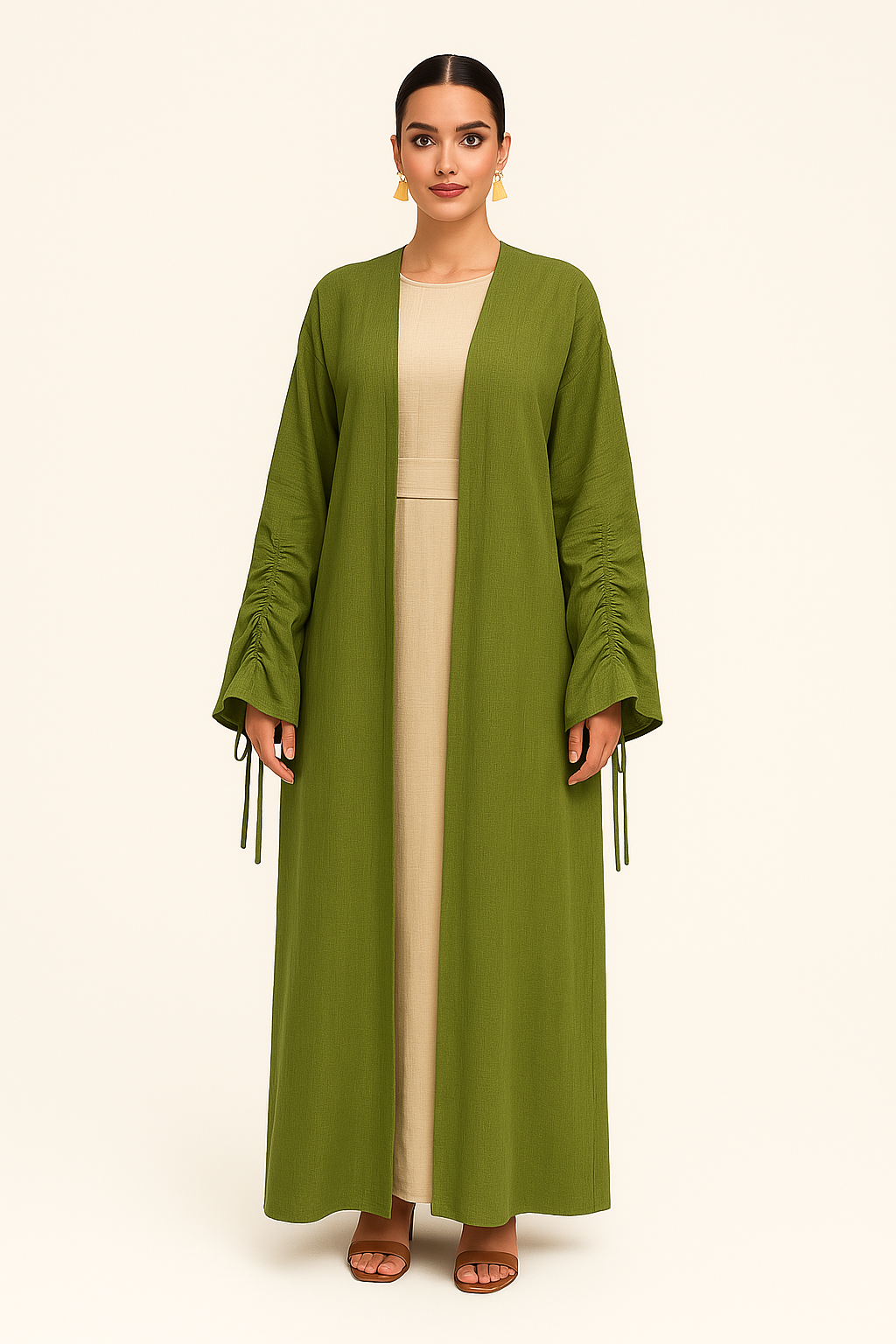 Linen Lace-up Cuffs Kaftan 