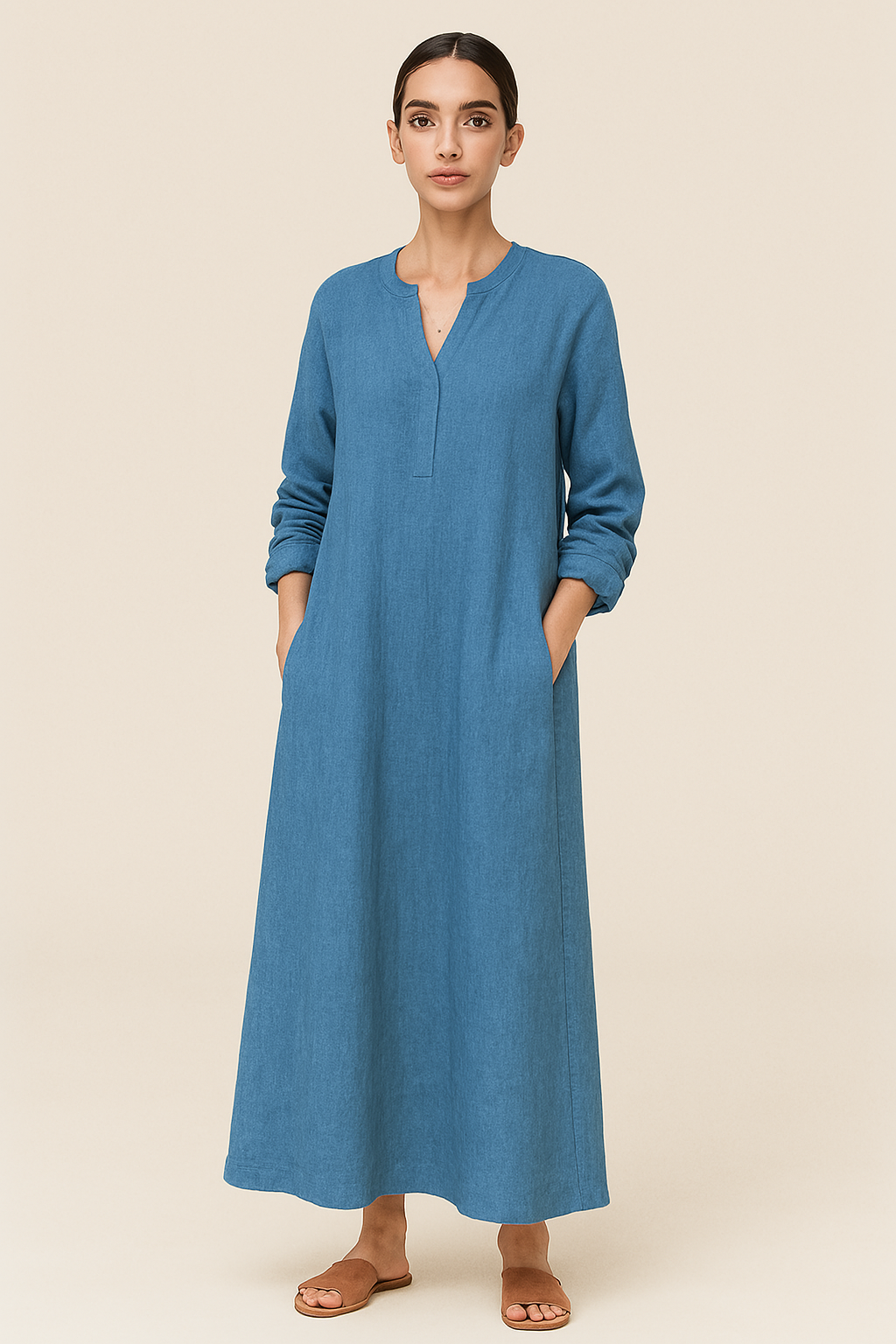 Cotton Linen Kaftan Dress 