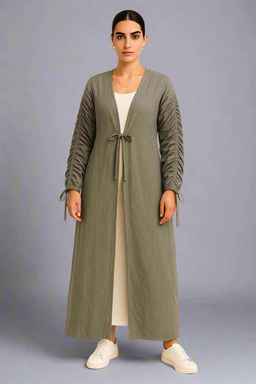 Linen Lace-up Cuffs Kaftan 