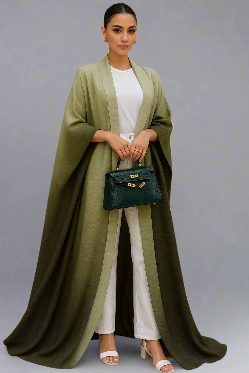 Pleated Ombre Green Abaya 