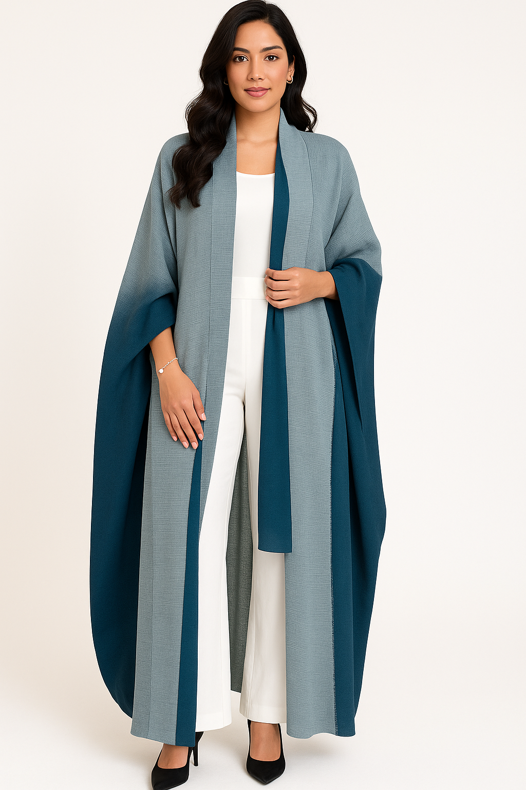 Pleated Ombre Blue Abaya 