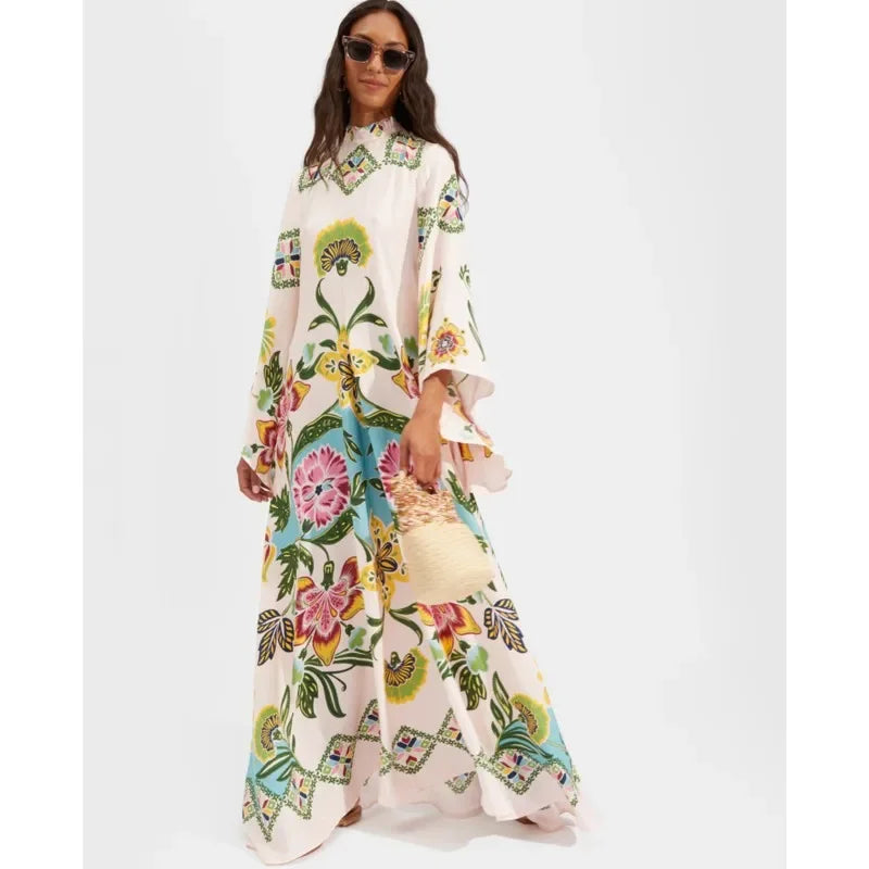Retro Maxi Dress in Draped Silhouette