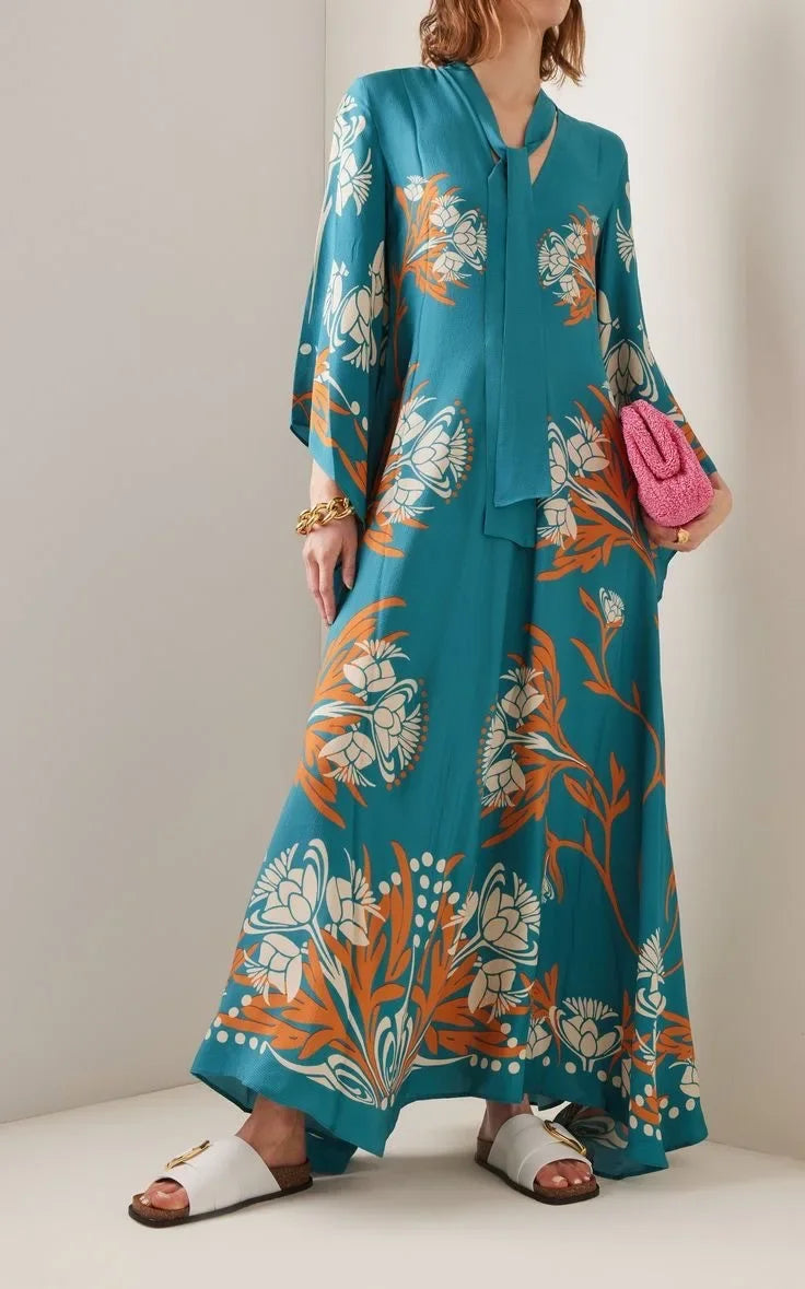 Retro Maxi Dress in Draped Silhouette