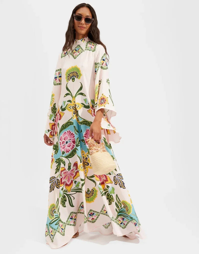 Retro Maxi Dress in Draped Silhouette