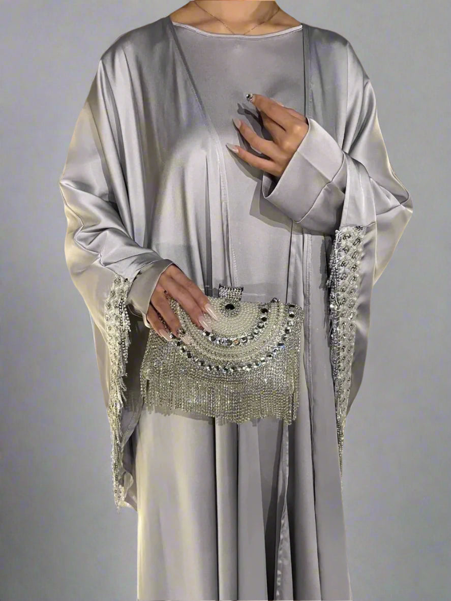 Muslim Women Abaya Dress 2 Piece Set Tassel Jalabiya Eid  Ramadan Abayas Morocco Party Cardigan Robe Kaftan Dubai Arab Vestidos 