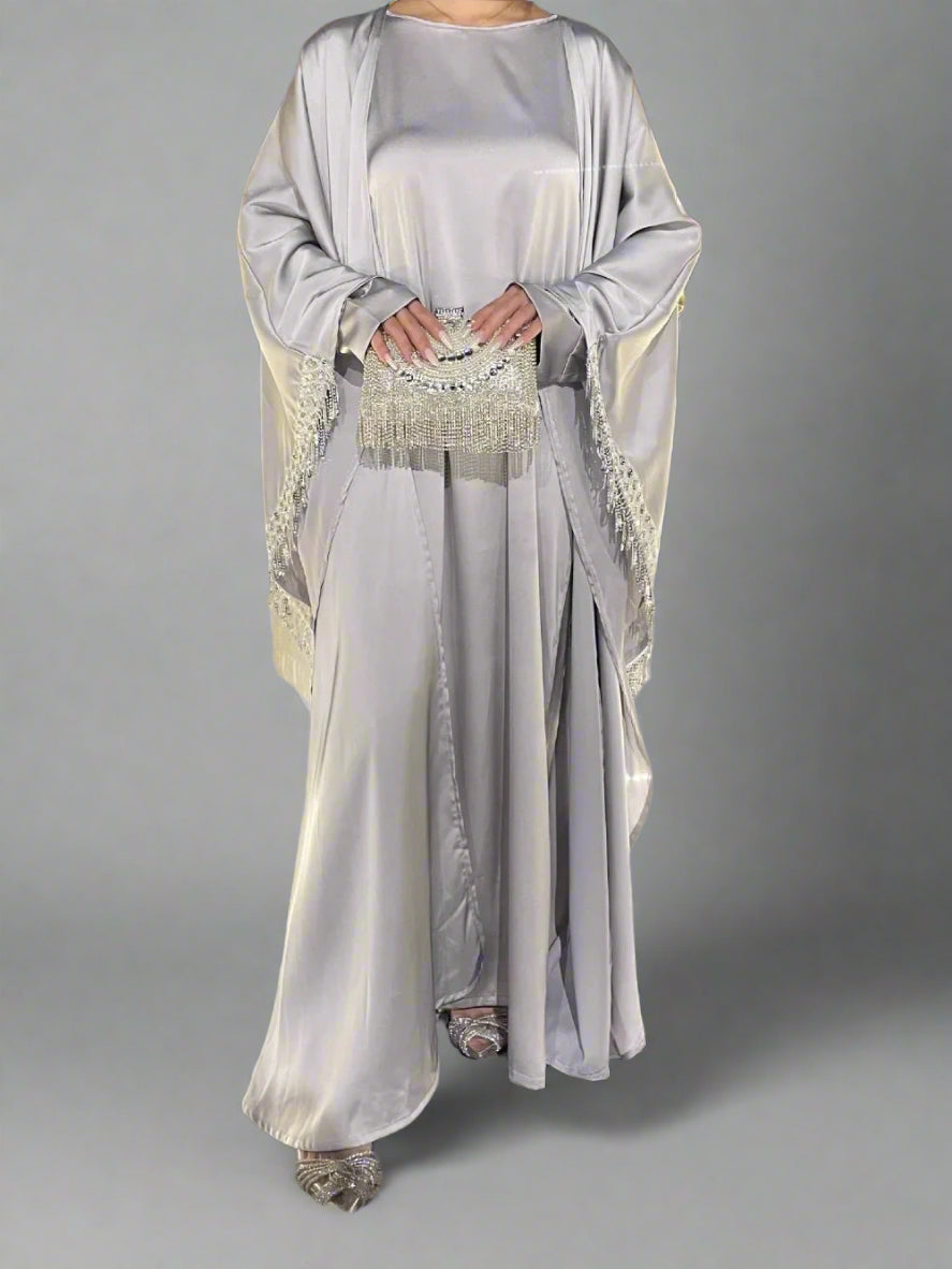 Muslim Women Abaya Dress 2 Piece Set Tassel Jalabiya Eid  Ramadan Abayas Morocco Party Cardigan Robe Kaftan Dubai Arab Vestidos 