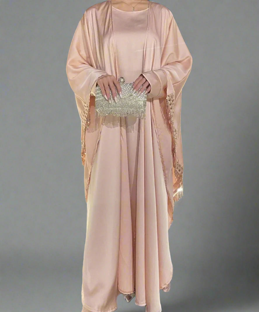 Muslim Women Abaya Dress 2 Piece Set Tassel Jalabiya Eid  Ramadan Abayas Morocco Party Cardigan Robe Kaftan Dubai Arab Vestidos 