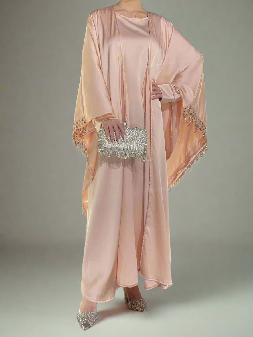 Muslim Women Abaya Dress 2 Piece Set Tassel Jalabiya Eid  Ramadan Abayas Morocco Party Cardigan Robe Kaftan Dubai Arab Vestidos 