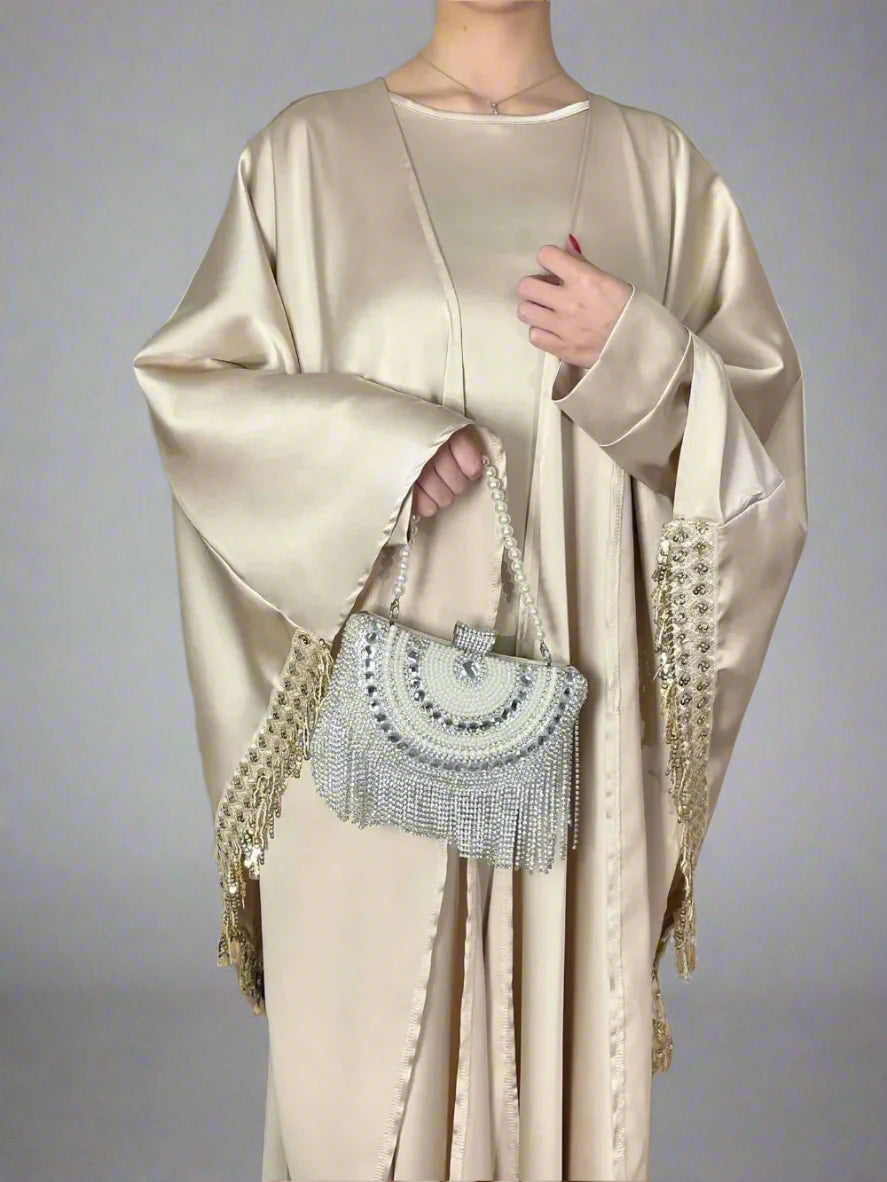 Muslim Women Abaya Dress 2 Piece Set Tassel Jalabiya Eid  Ramadan Abayas Morocco Party Cardigan Robe Kaftan Dubai Arab Vestidos 