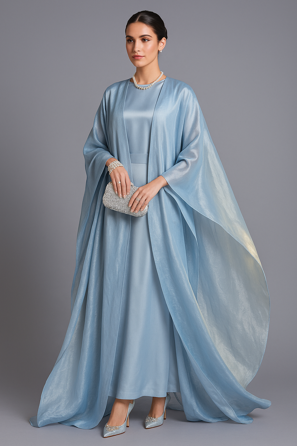Silver Pleats Kaftan with Underdress 