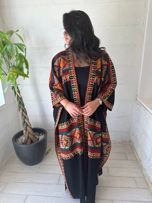 Ruman Open Front Black Embroidery Abaya - Ruman Collective