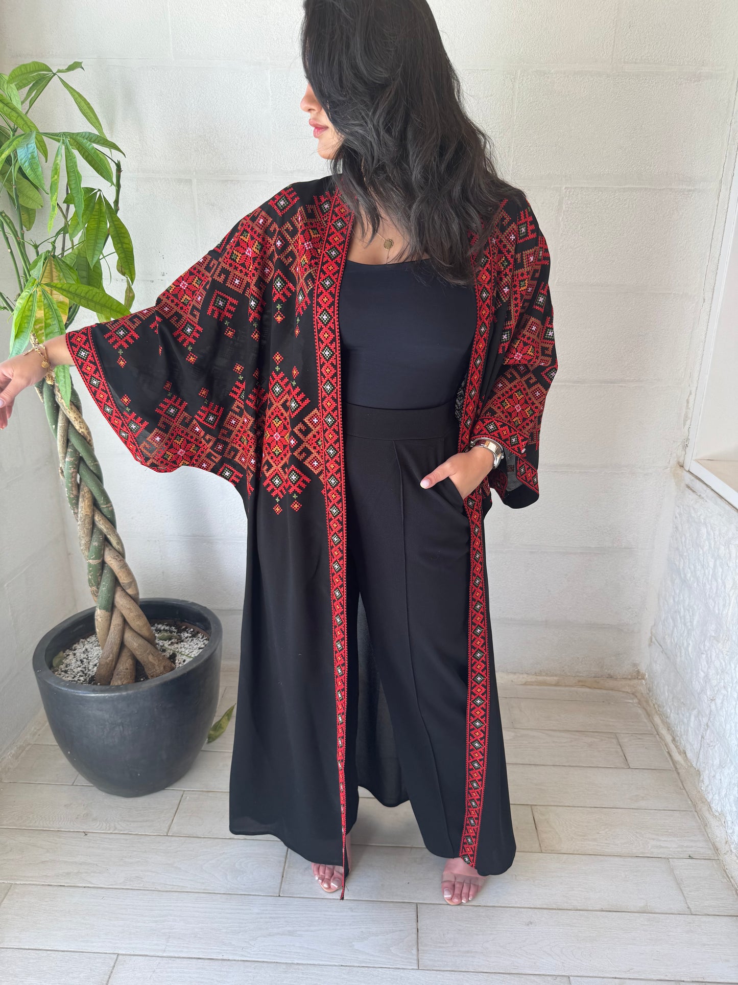 Ruman Abaya with Red Embroidery