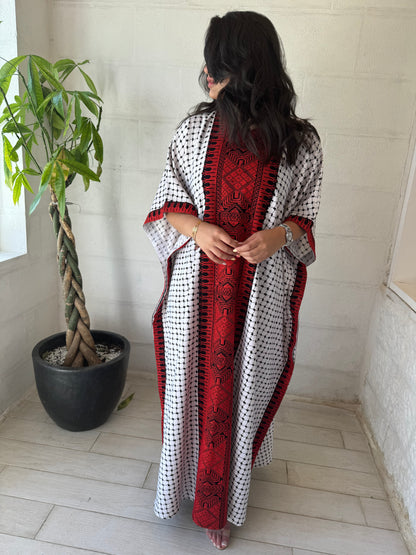 Palestinian Keffiyeh Kaftan -  Red Embroidery