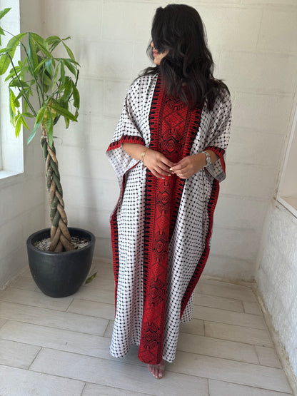 Palestinian Keffiyeh Kaftan -  Red Embroidery