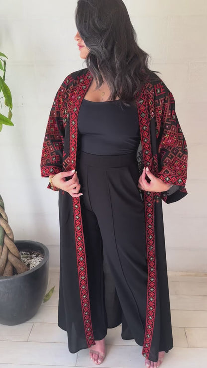 Ruman Abaya with Red Embroidery