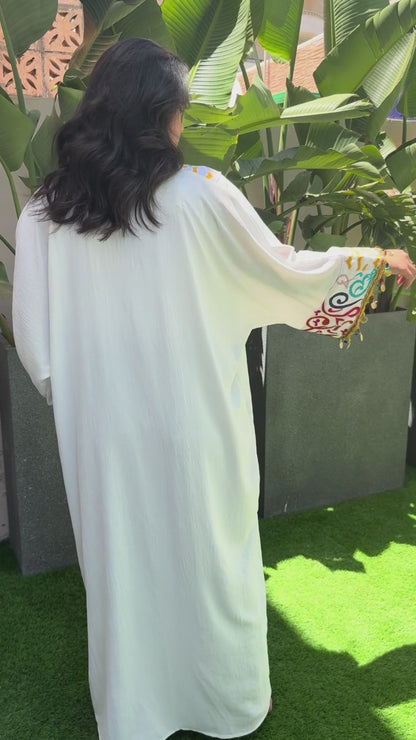 Rainbow Caligraphy White Abaya