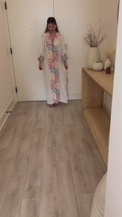 Rainbow Caligraphy White Abaya