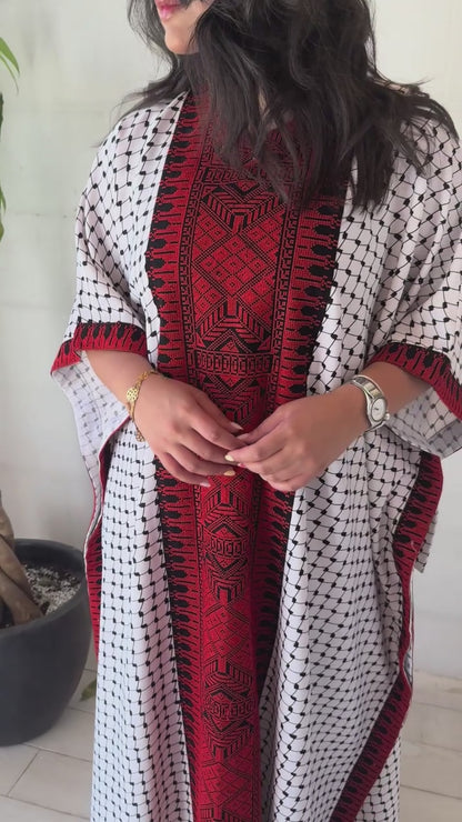 Palestinian Keffiyeh Kaftan -  Red Embroidery